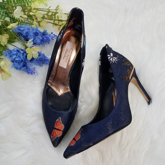 Ted Baker Shoes - Ted Baker Navy Floral Heels